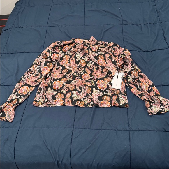 1.STATE Black Paisley Blouse | Floral Print | Long Sleeve | Size M | NWT - Picture 6 of 7